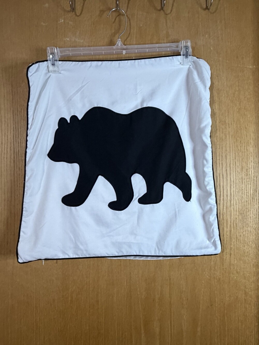 2 White/Black Square Fabric Pillow Cover, Bear Silhouette Animal Print 20x20